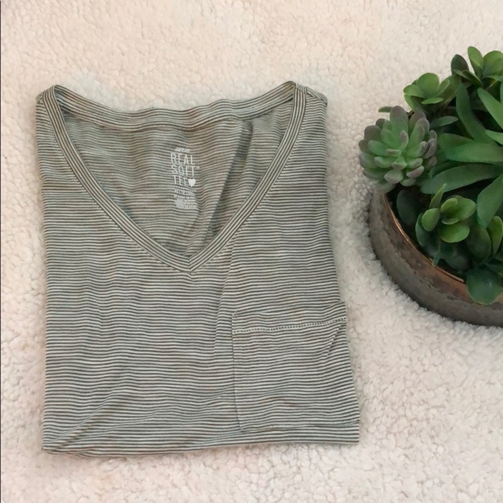 Green and White Stripped Short Sleeve Shirt